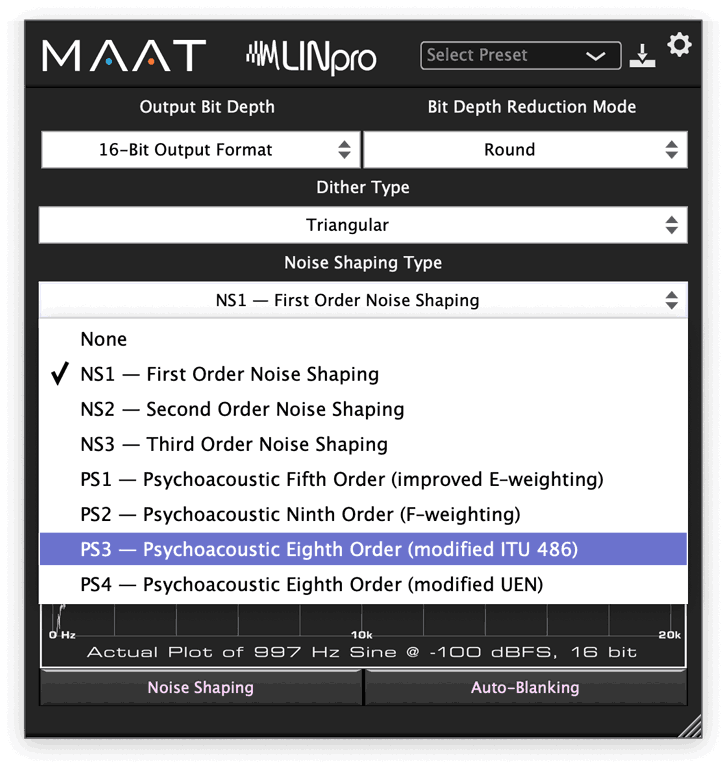 Choose from several noise shaping choices